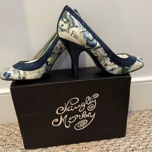 Naughty Monkey Artistic Blue and Cream Heels